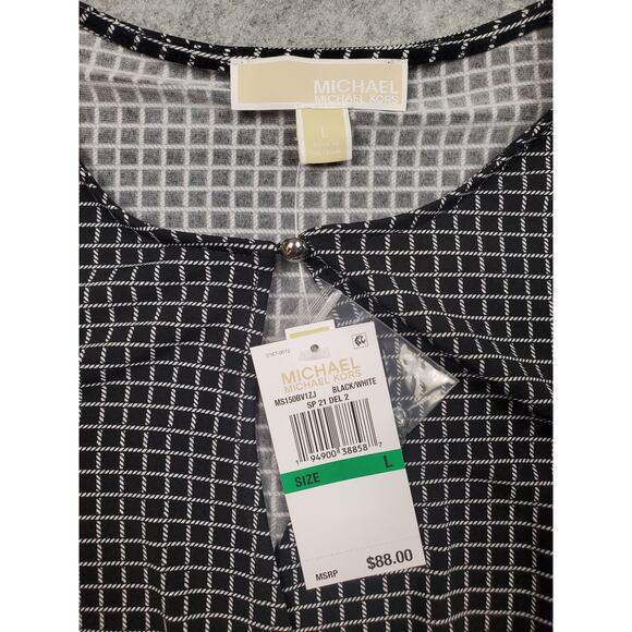 NWT Michael Kors Womens Large Black Ruffled Printed Long Sleeve Keyhole Wrap Top - Picture 5 of 12